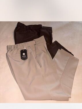 Bundle- Men's Elastic Waist Dress Pants - Tan and Brown